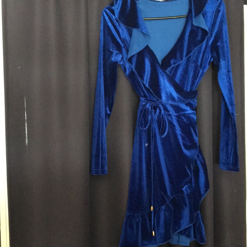 Blue velvet wrap dress